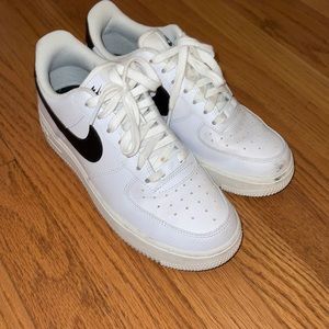 White Nike Air Force 1s, Black Swoosh